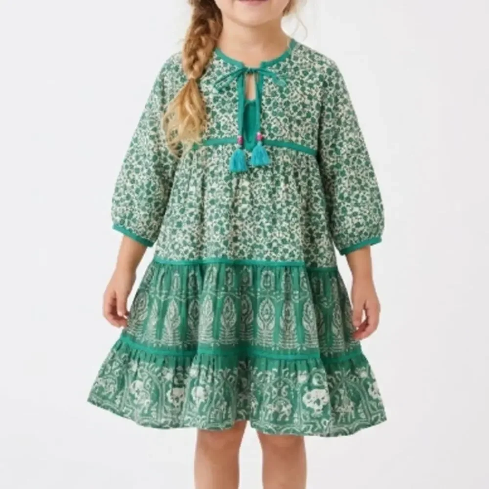 Pink Chicken Girl's Green Floral Boho Dress Size 3Y